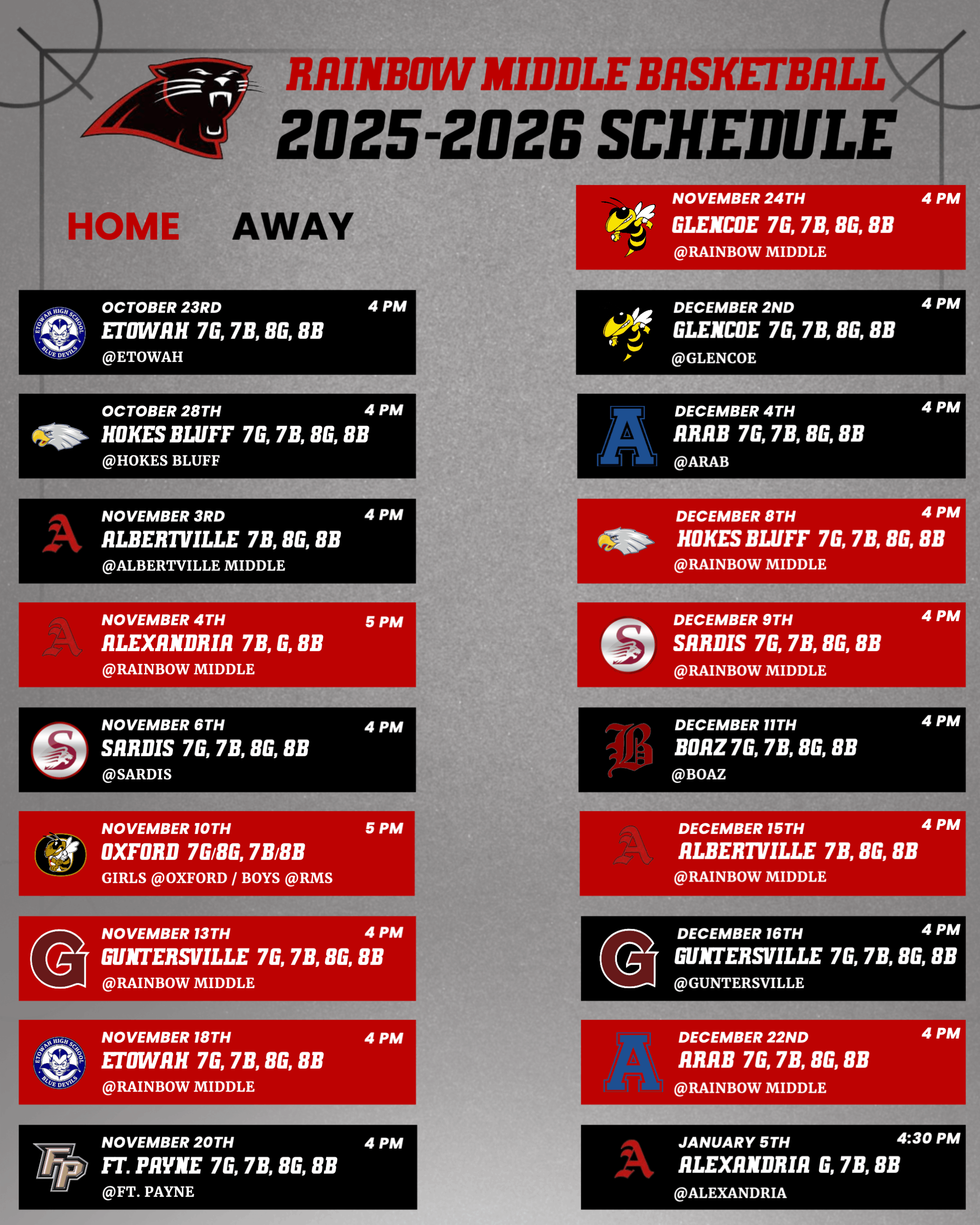 2025-2026 Basketball Schedule